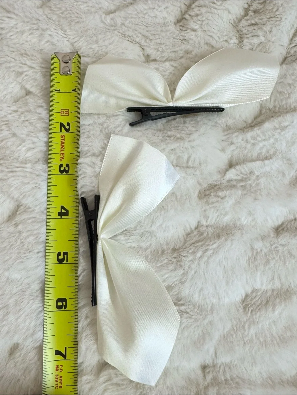 Ivory White Satin Hair Bow Clips - 2 Piece Set